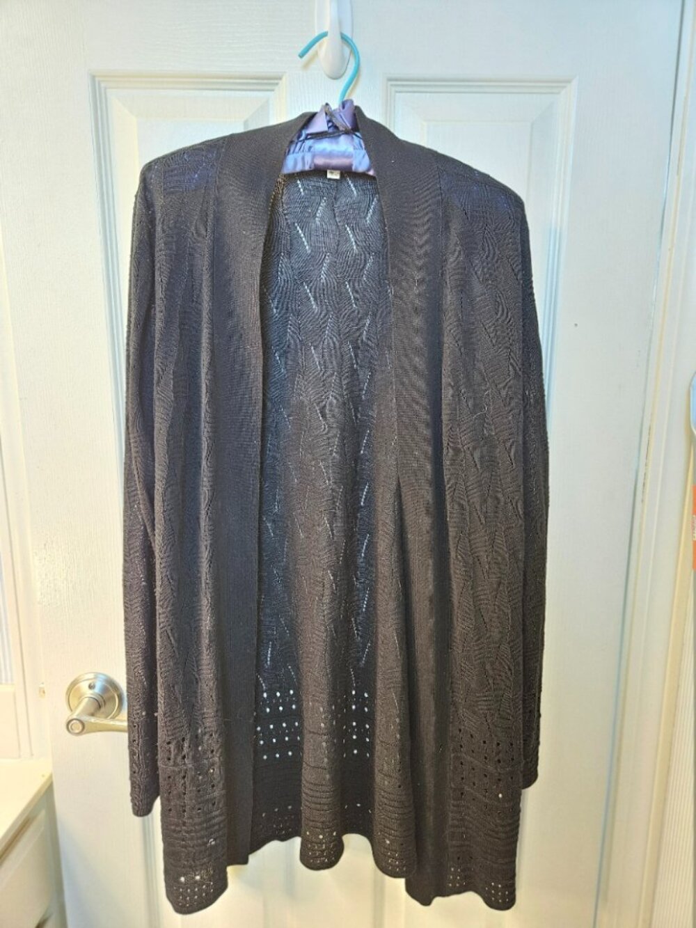 Cyrus Black Pointelle Knit Front Cardigan Sweater Size M Duster
